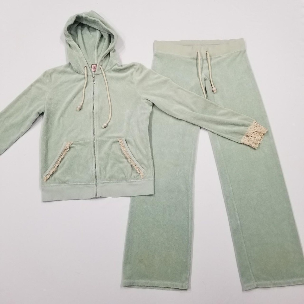 Vintage Juicy Couture TrackSuit Matching Set Medium XL Jacket Pants Green Rare